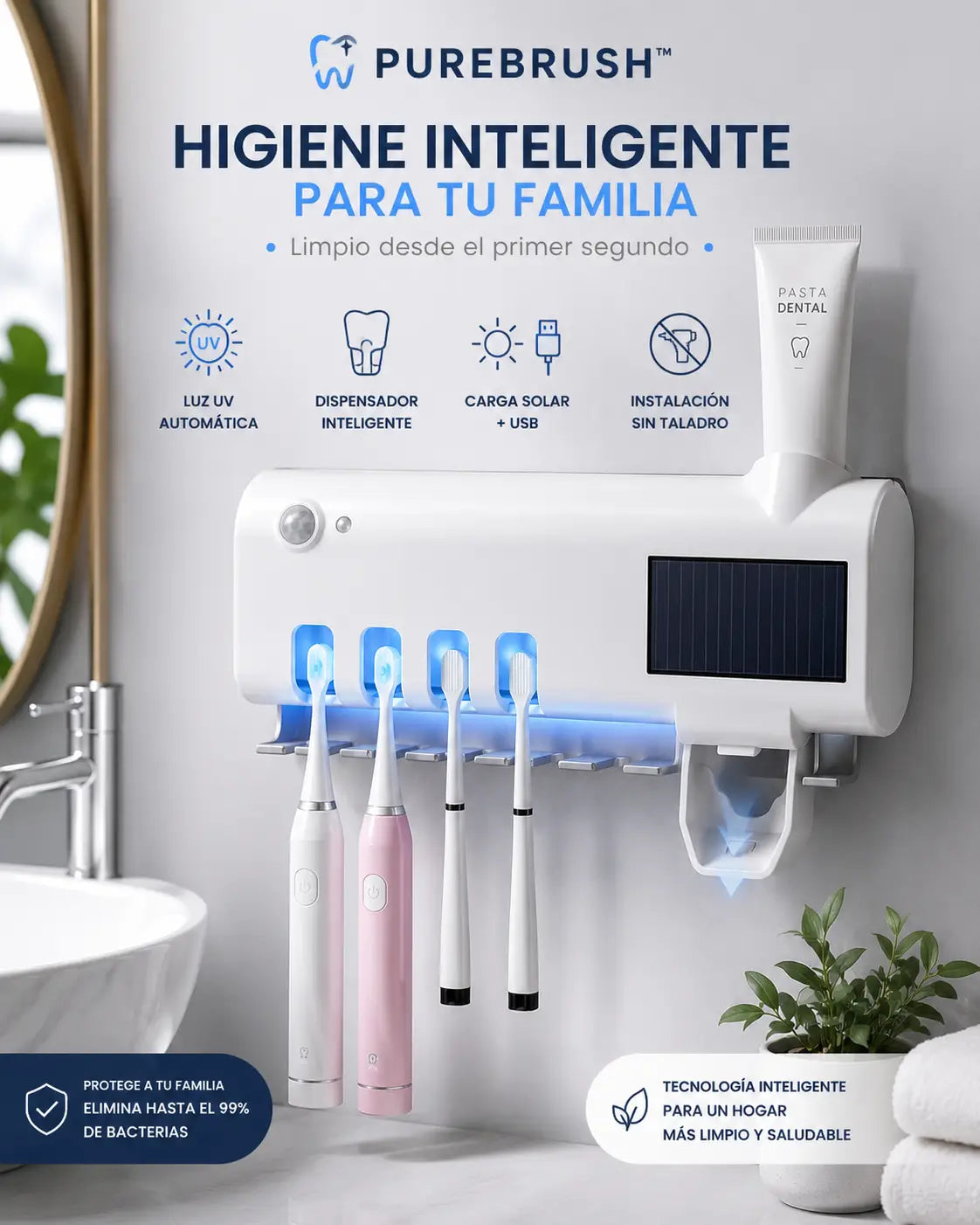 💧¡Soporte organizador para cepillos 3 en 1! - PureBrush™