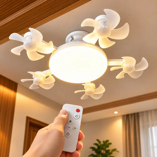 AEROLUX™ | Lámpara LED de Techo con 5 Ventiladores Retráctiles y Control Remoto